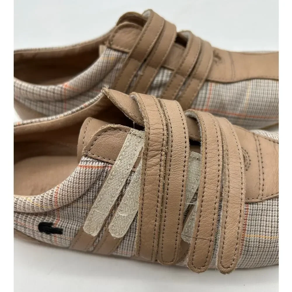 Lacoste Mystere Leather Sneakers Tan Plaid HoundstoothSize 7.5 EU 39 Preppy